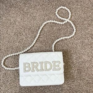 Elegant White Bride Bag with Pearl Strap